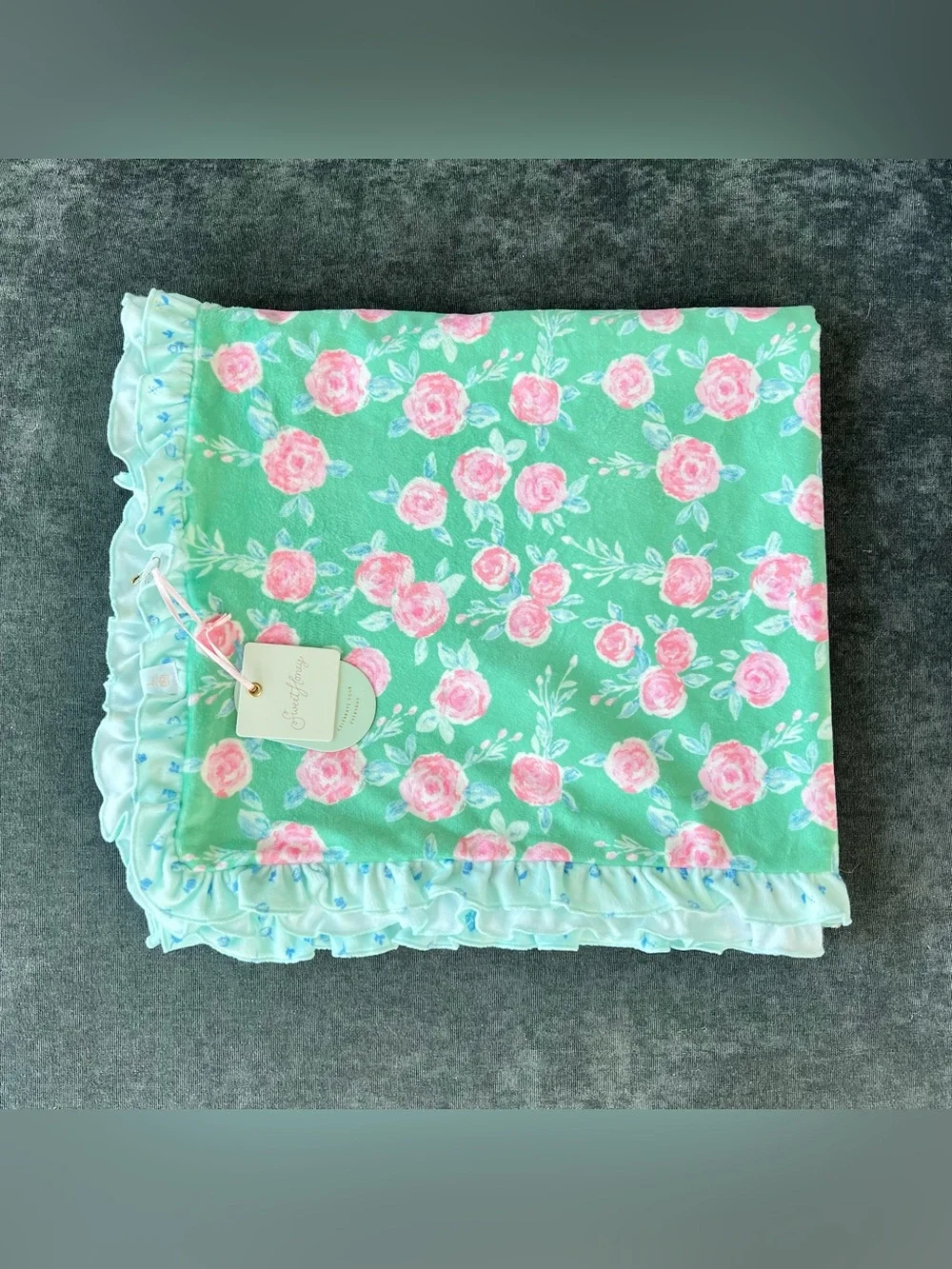 NWT SweetHoney Ruffled Beach Blanket- Aqua Spring Floral